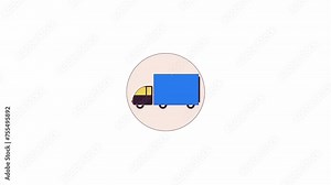 Goods delivery truck line 2D object animation line 2D object animation. Transportation business flat color cartoon 4K video, alpha channel. Driving cargo vehicle animated item on white background Stock Video
