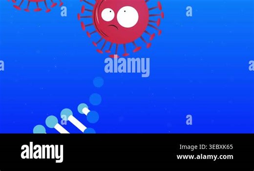 Animation of covid 19 cells with faces moving and dna strand spinning. global covid 19 pandemic and healthcare concept digitally generated video Stock Video Footage - Alamy