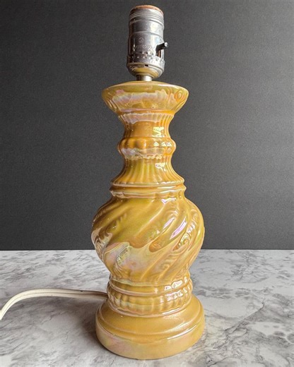 Vintage Opalescent Yellow Table Lamp 12” – Iridescent Shimmer Ceramic Base - Etsy