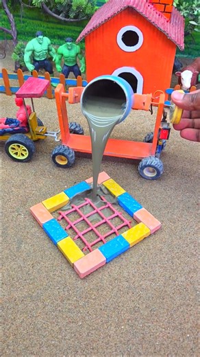 😱 Amazing Mini Tractor Making Cement Pillar Footing with Bricks | DIY Real Working Machine 🚜 #shorts