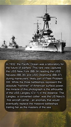 A line of fire and a ghost of the future: USS New York leads the battle fleet while the carrier Langley watches from the distance in 1932. ⚓️🌊 #USSNewYork #USSNevada #USSOklahoma #USSLangley #NavalHistory #Battleship #PearlHarbor #USNavy #MilitaryHistory #fblifestyle | Gist of History