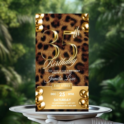 Leopard Cheetah Birthday Invitation, Safari Glam Party (digital) - Etsy