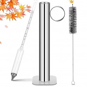 Maple Syrup Hydrometer Test Cup Kit, High Accuracy Hydrometer Maple Syrup Density Kit, Baume and Brix Scale Easy to Read, Stainless Steel Test Cup with Cleaning Brush