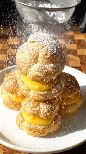 Lemon Cream Puffs - Bakery-Style Perfection! 🍋✨ #foodshorts #dessert #comfortfood #homebaking