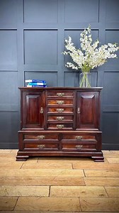 Victorian Sideboard / Antique Mahogany Chest Of Drawers / Antique Chest £575 A Victorian mahogany chest, with five central drawers, flanked by a pair of cupboard doors, over four further drawers, raised on ogee bracket feet. Condition report-In good/used condition. The odd small mark here and there. Overall, a very stylish and unusual piece. Dimensions are approximately Length 112cm Width 39cm Height 94cm #victorian #sideboard #sideboardstyling #style #beautiful #antique #antiqueChest #furniture
