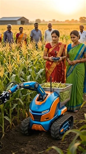 Women Farmers Using an AI Robot for Crop Harvesting in the Field