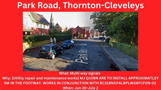 Wyre roadworks 30/6-31/7