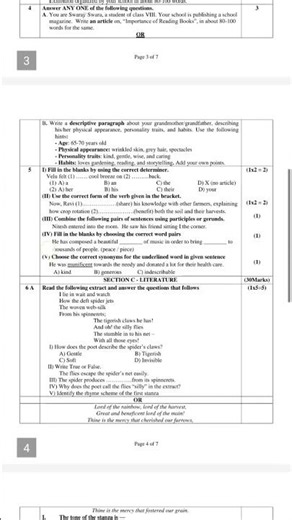 8th class English model paper final exam