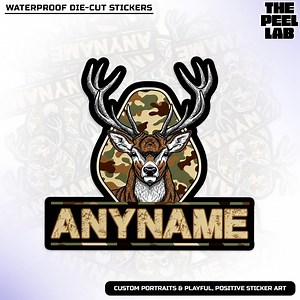 Custom Camo Deer Hunting Name Sticker, Personalized Vintage Deer Buck Hunter Name Die Cut Vinyl Sticker With Decal for Laptop Water Bottle - Etsy