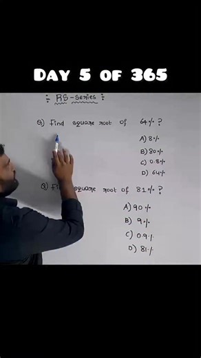 K Goud on Instagram: "RS Series 🔢 **Day 5** | Square Root of 64% made easy 🚆 Percentages and square roots together look tricky, but the shortcut makes it instant. **64% = 64/100**, so √64% = √64 / √100 = **8/10 = 0.8**. This type of question is very common in **Railway & SSC exams** and saves time if you know the concept clearly. One idea, one step, and the answer is yours—Day 5 completed ✔️ Square Root Tricks, Percentage Basics, Railway Maths, SSC Maths, Quick Calculation, RS Series, Exam Sho