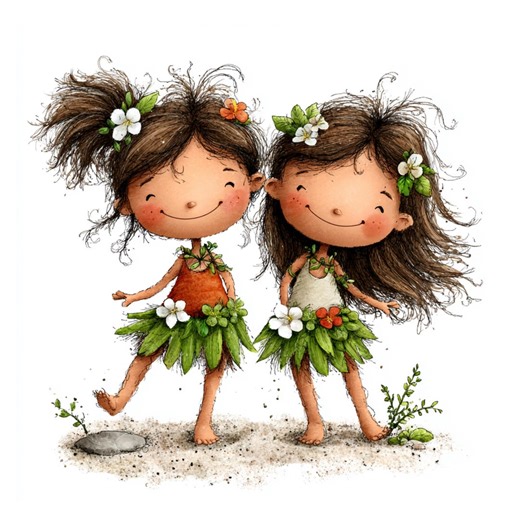 42 Hawaiian Little Girl Summer Clipart: Hula Dancer Cartoon Illustration With Tropical Flowers, Beach Party (digital Download - 42 Jpegs) - Etsy