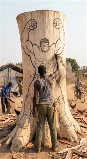 Part3: The tree was really strong but I was able to carve out hulk 🥲😀#papaoutai #hulk #viral #trending #sculpture