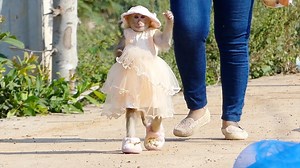 Sara In Bride Costume Walking Very Skillful To Find Shadow Place For Eating Food | Monkey Daily