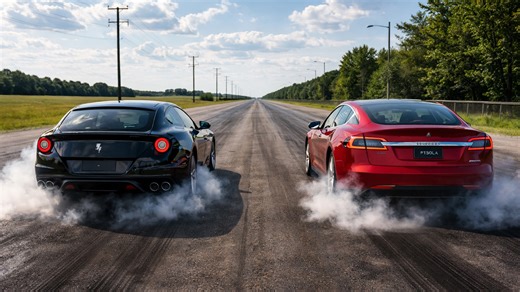 Tesla Model S P100D vs Ferrari FF drag race