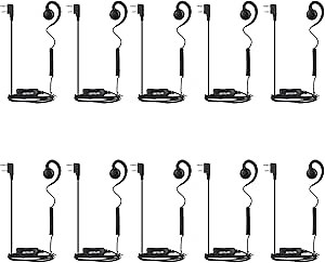 Retevis Swivel Walkie Talkie Earpiece with Mic, Coil Tube, C-Shape Earhook, for RT22 RT68 RT21 H-777 H-777H, Compatible with Baofeng BF-888S Kenwood Pxton 2 Way Radio, Two Way Radio Earpiece(10 Pack)