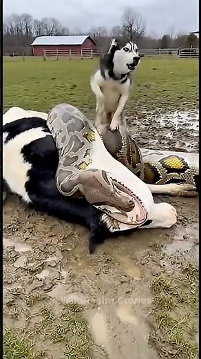 GIANT Python Attacks Cow! 😱 (Farmer Rescues) #rescue #animals #viralvideo #shorts