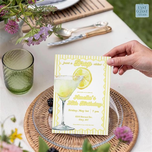 Lemon Drop Birthday Party Invitation | Just A Drop Older | Limoncello Cocktail | Any Age Celebration - Etsy