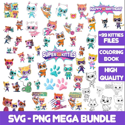 Superkitties Clipart Mega Bundle: SVG, PNG, Coloring Book (instant Download) - Etsy