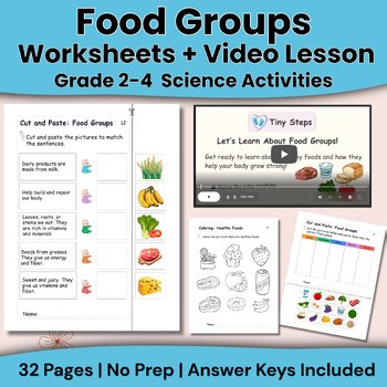 Food Groups Worksheets + Video Lesson | Sorting, Coloring, Matching Activities