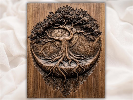 Tree of Life STL | Celtic Tree Relief Art | Moon Tree Wall Decor | Mystic Roots Artwork | Wood Carving Design | Boho Plaque File - Etsy
