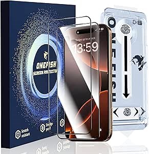 OneFish Full Edge Coverage Tempered Glass Screen Protector for IPhone 15/IPhone 14 Pro 6.1 inch, 2 Pack Edge Reinforcement, Self-Aligning Installation, Case Friendly HD Screen Protectors