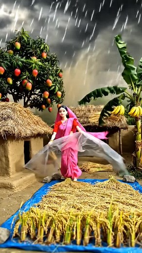 Heavy Rain in Miniature Village ASMR Cooking