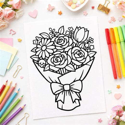 Flower Bouquet Coloring Pages Printable: Instant PDF Download - Etsy