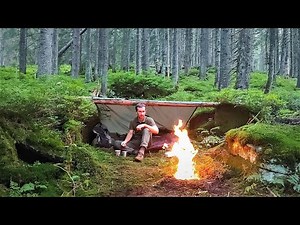 Survival in the Mountains, Catch and Cook, Bushcraft Camp, Overnight in Old-Growth Forest