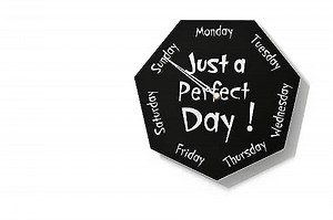 Day of The Week Clock - Just a Perfect Day - Heptagon Black Wall Clock with White Clock Hands - Fun Retirement Gift - Funny Office Clock - Optional RGB LED 5V Backlit