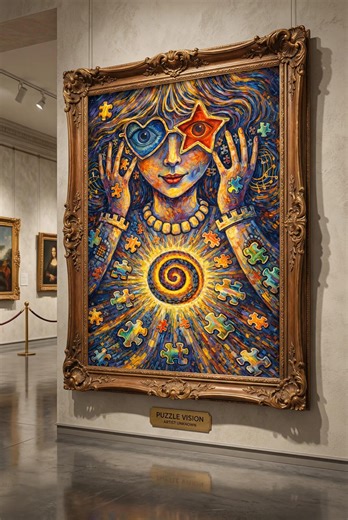 Autism Awareness Wall Art - Puzzle Piece Abstract Portrait | Vibrant Digital Painting | Autism Spectrum Art | Puzzle & Spiral Design - Etsy