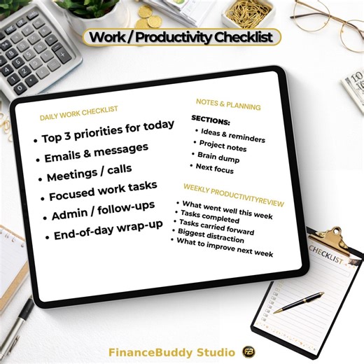 Work Productivity Checklist Printable | Daily Work Planner & Weekly Productivity Review | Task Management PDF | Instant Download - Etsy
