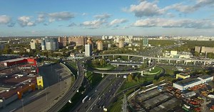 Aerial view of a round transport interchange
