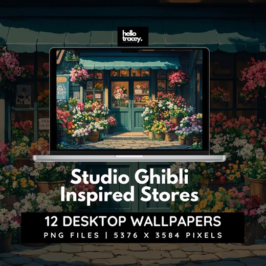 Studio Ghibli Inspired Desktop Wallpapers | Aesthetic Anime Lofi Cafe Florist Wallpaper Gaming Streaming Youtube Background Images - Etsy