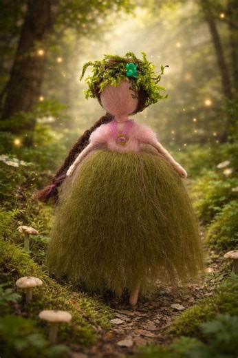 Forest Fairy Doll – Moss Crown, Waldorf Inspired Miniature Decoration - Etsy