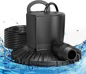 Pool Cover Pump, Automatic Swimming Pool Cover Pump with 3/4’ Check Valve Adapter & 49ft Power Cord, Submersible 2400L/H Water Removal Pump for Pool, Tubs, Rooftops, and Water Beds
