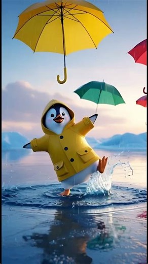Happy Penguin Dances in the Rain! ☔🐧❄️