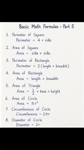 All basic math formulas #maths #studymaterial