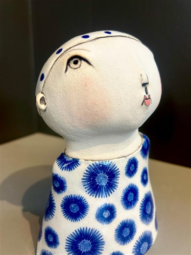 Handmade Stoneware Sculpture: Whimsical Ceramic Art, Blue Floral - Etsy