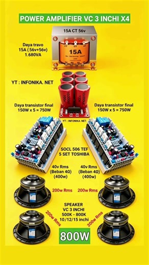 -Racikan Power 800W: Trafo 15A + Elco 6x10.000uf + Final 5 Set