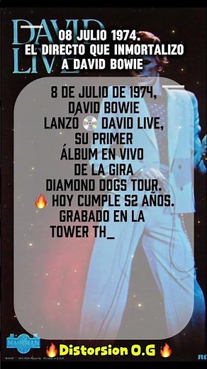 1974, David Bowie lanzó David Live, su primer álbum en vivo #DistorsionOG #DavidBowie #DavidLive CD