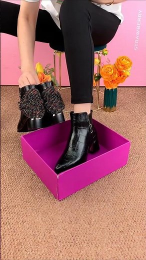 Black Crocodile Embossed Chunky Heel Ankle Boots Elegant Style #boots #fashion #shortsfeed