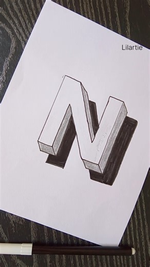3D letter N drawing step by step #3d #3ddrawing #3dillustration #art #shorts #howtodraw