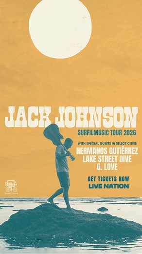 SURF’S UP! 🏄🎥🎵 Tickets are on sale NOW for Jack Johnson’s SURFILMUSIC Tour 2026! With special guests in select cities: Hermanos Gutiérrez, Lake Street Dive and G. Love. Don’t miss it! 🤙 | Live Nation Concerts