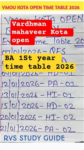 BA 1st year Vmou Kota open time table 2026#rajsthan #vmou #vmouexamnews #viral