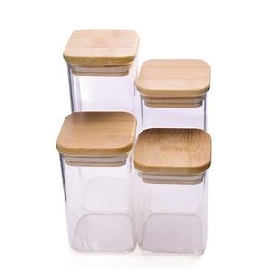 [Hot Item] Home Kitchen Multi Functional Stackable Storage Containers with Airtight Bamboo Lids Food Herbs Spice Glass Jar