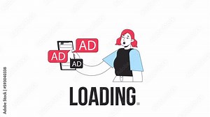 Too many ads online loader animation. Online advertising. Flash message 4K video footage. Isolated outline colour loading progress indicator with alpha channel transparency for UI, UX web design