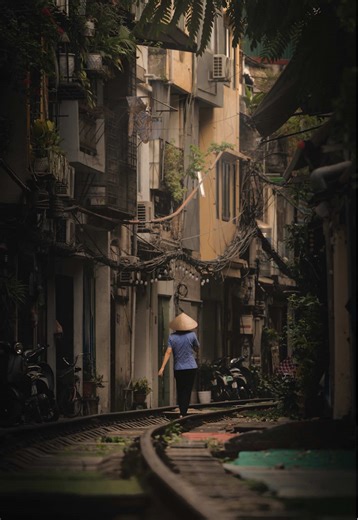 Editing a Photo on Train Street in Hanoi