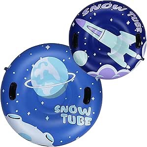 Snow Tube Inflatable Snow Sled Heavy-Duty Inflatable Sledding for Kids & Adults Thickness Material Sleds Tubes Ideal for Winter Fun (Planet Rocket)