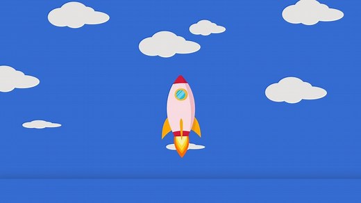 Download 2d Animation 4K Looped animation, spaceship taking off. Seamless motion animated footage, Cartoon shuttle flying up through cloudy sky. for free