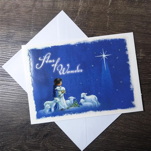 Vintage Christmas Greeting Card: Star of Wonder, Shepherd Boy & Lambs - Etsy